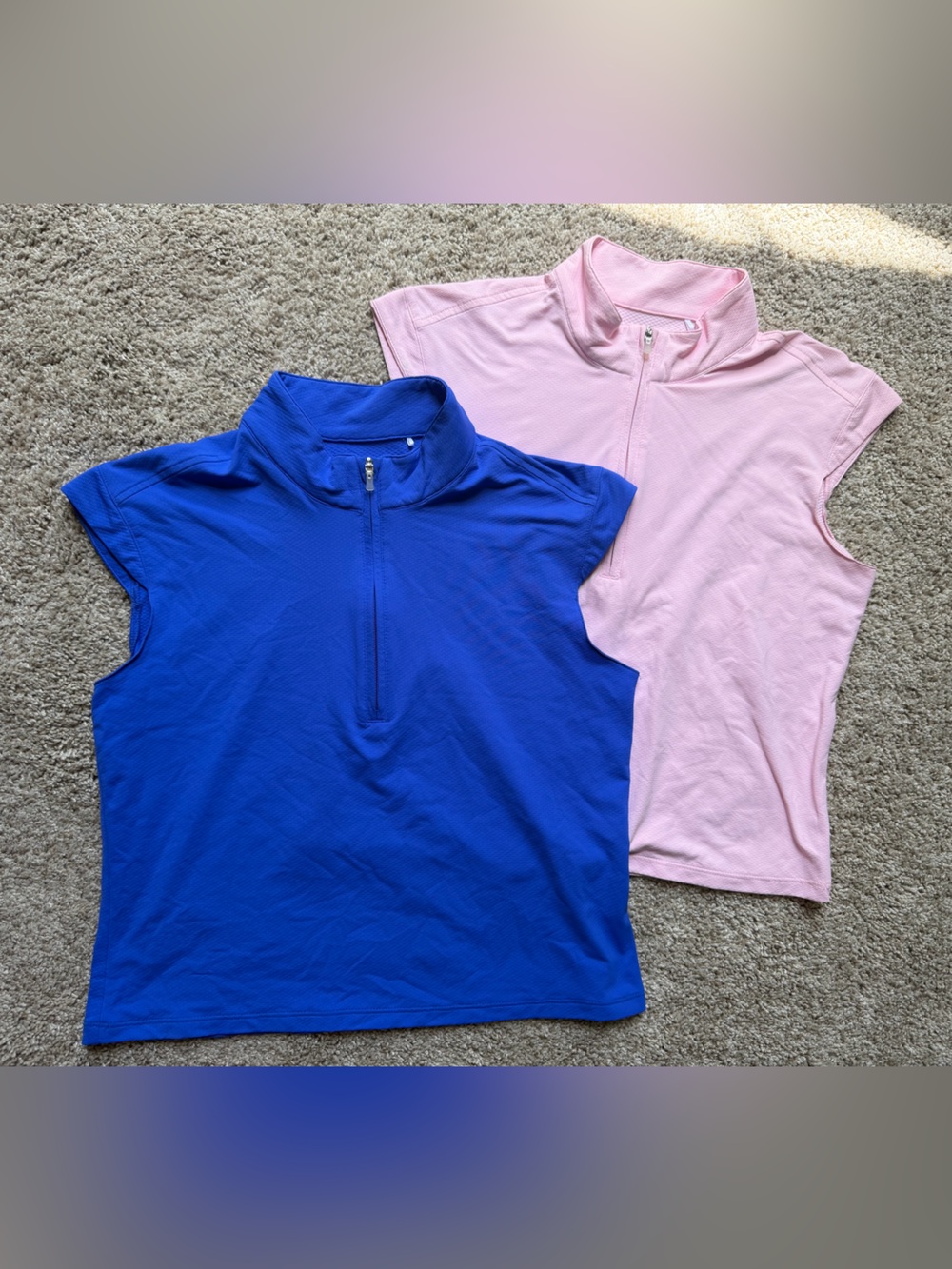 San Soleil Womens Soltek Luxe Sleeveless Mock Polo Size S Blue Pink Lot Of 2